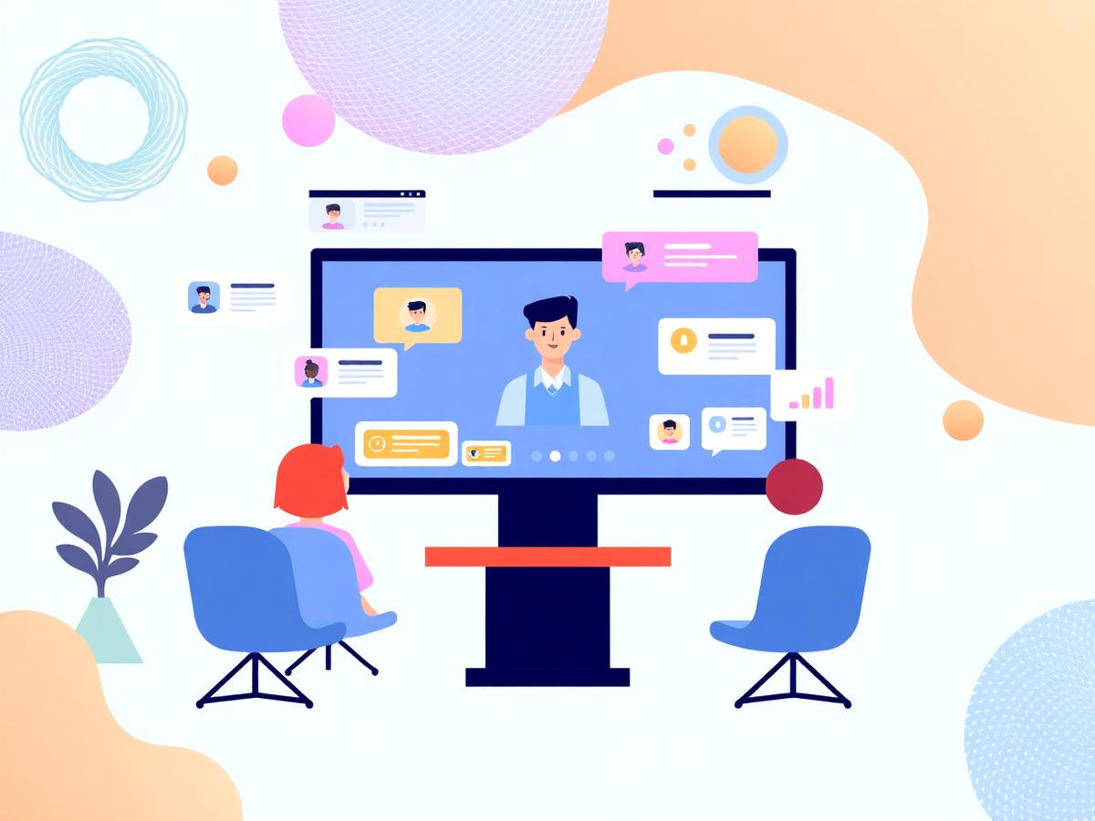 Illustration of an online mentoring session with progress cards